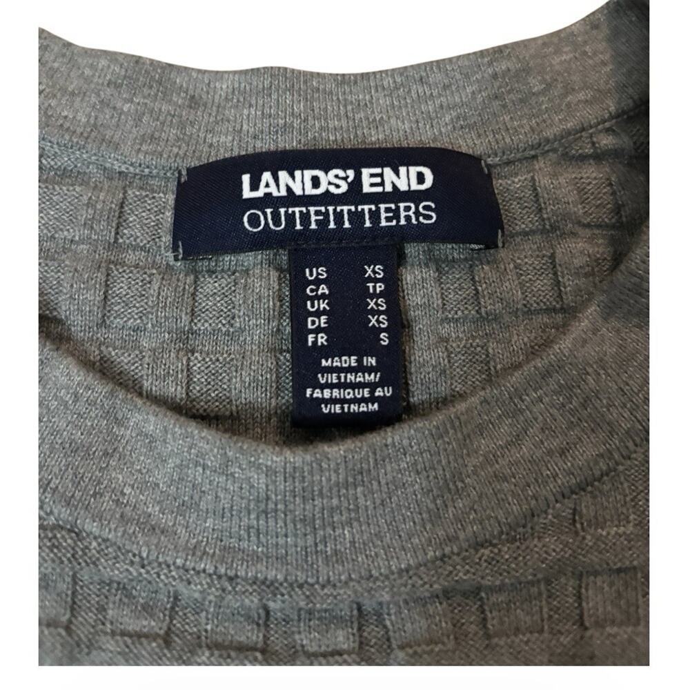Lands' End Gray Ribbed Grid Knit Top Crew Neck 3/4 Sleeve XS Waffle Knit - Picture 5 of 7